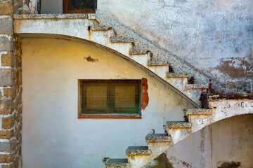 Fototapeta na wymiar Abandoned Building Staircase in Exterior View
