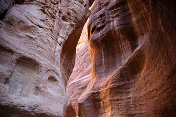 Beautiful Siq canyon in Petra, Jordan. Colorful natural formation. 