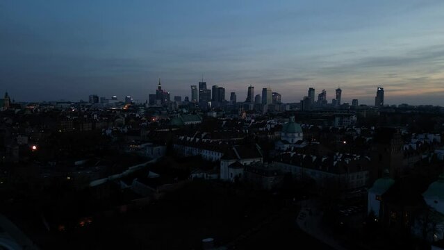 Warsaw old and new city during the sunsets
