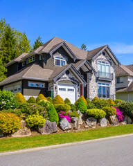 A perfect neighborhood. Houses in suburb at Spring in the north America.