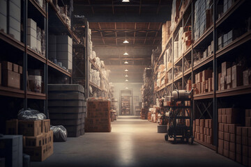 Interior of a modern warehouse, generative ai
