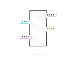 Smartphone and icon chatting contact online communication. Communicate meeting or chat multimedia social network. Illustration 3D for content speech mobile phone, background digital technology speaker