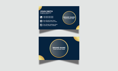 Modern Corporate and Creative Business Card Design Template Double-Sided Horizontal Name Card Simple and Clean Golden and Navy Blue Visiting Card Vector Illustration Colorful Gradient Business Card 