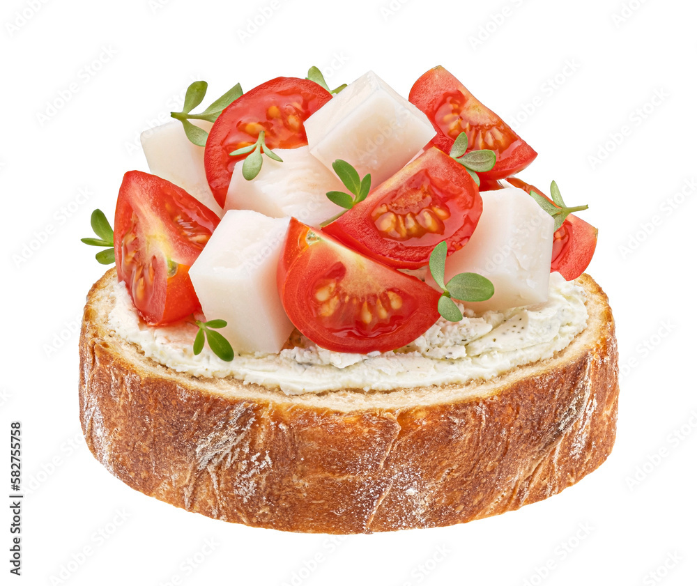 Wall mural bruschetta with tomatoes and mozzarella isolated on white background - Wall murals