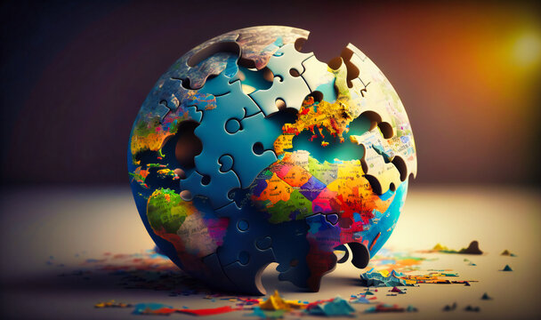A fascinating globe manipulation background with puzzle pieces forming the continents
