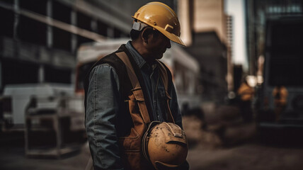 Fototapeta na wymiar construction worker with helmet
