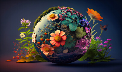 A beautiful globe manipulation background with flowers representing the earth's vibrant ecosystem