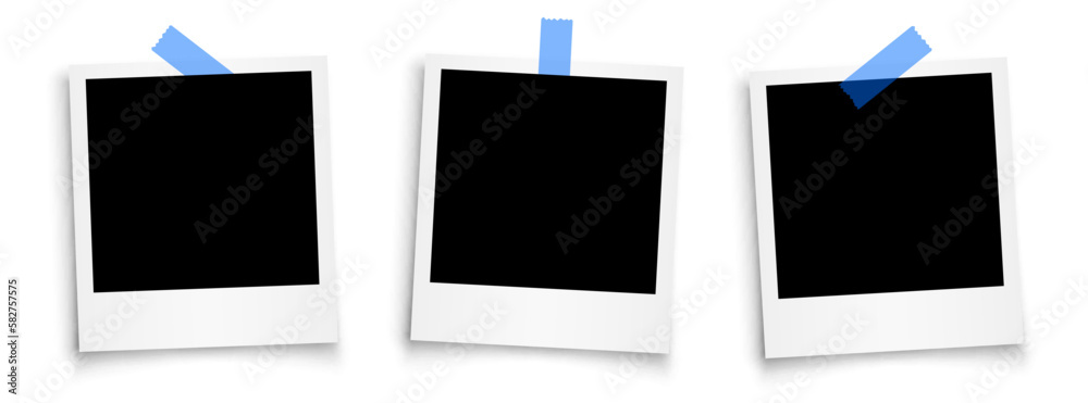 Poster Set empty photo frame, collection photo frame. Photo frames fixed with adhesive tape on a white background - stock vector