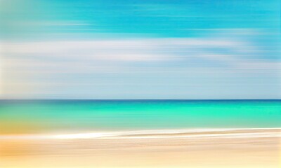 Fototapeta na wymiar A beach scene with a blue sky and white clouds, generative AI