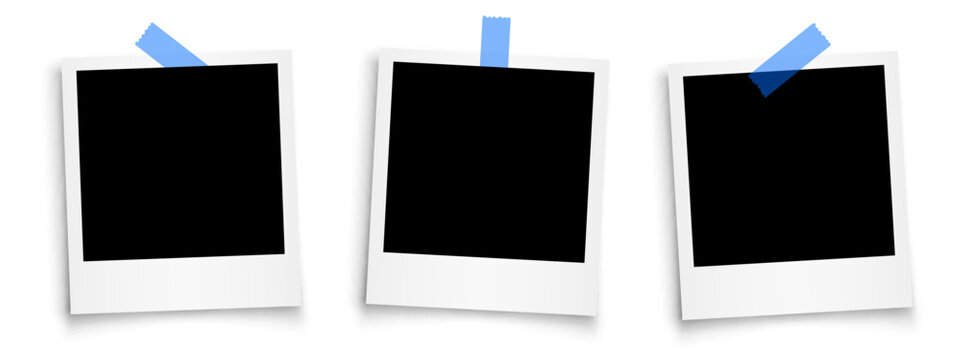 Set empty photo frame, collection photo frame. Photo frames fixed with adhesive tape on a white background - stock vector