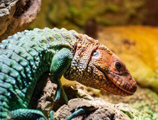 Dangerous Northern caiman lizard in the Green Planet Park of Dubai, close-up