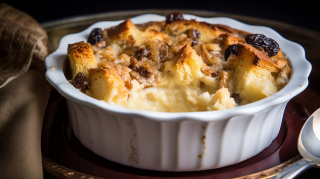 sweet and gooey bowl of bread puddin