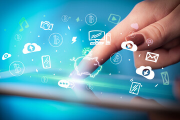 Close-up of a touchscreen with hand drawn icons