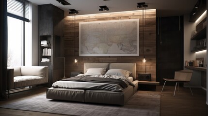 Modern interior design of a bedroom. generative ai