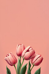 Beautiful tulips on pink bankground Copy space Template