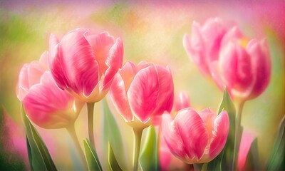 Obraz na płótnie Canvas A pink tulips in a garden with a pink background, generative AI