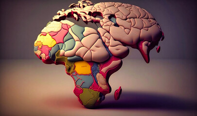A brain made up of a world map, emphasizing the global nature of creativity and intelligence