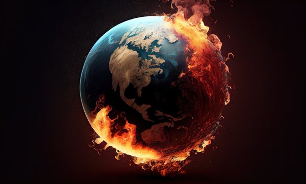 The earth with fire and flames, generative AI