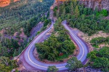 Aerial view of Rowena Crest - the winding highway, Oregon