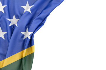 Flag of Solomon Islands in the corner on white background. 3D rendering. Isolated