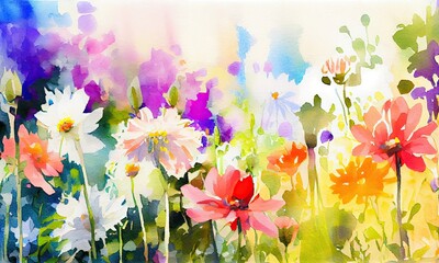 A painting of flowers in a garden with the word love on it, generative AI
