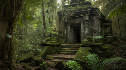 ancient temple ruin in the jungle, generative ai