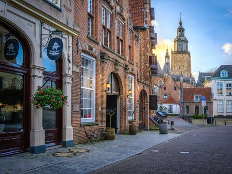 Beautiful view of the St. Walpurgis tower of Zutphen and the historic center in Gelderland