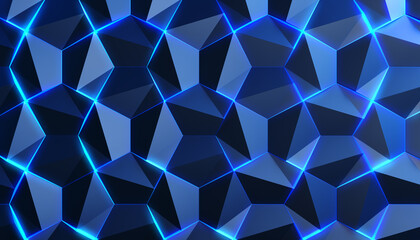 Abstract triangular background. Blue light. Glow. 3d illustration