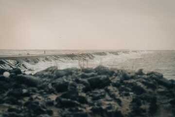 Natural view of storm surge hitting a rocky coast