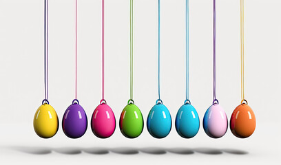 Easter eggs hanging on isolated white background. generative ai.