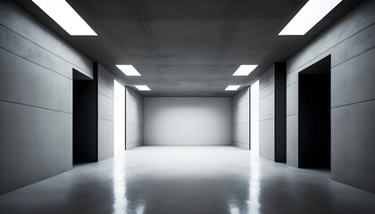 Empty concrete interior with lights, illustration ai generative