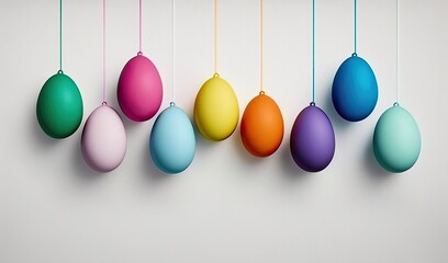 Easter eggs hanging on isolated white background. generative ai.