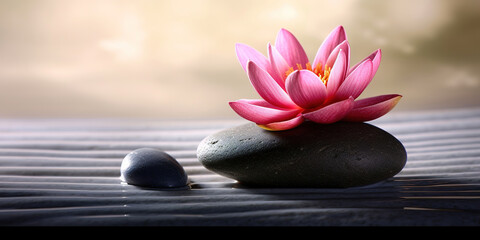 zen spa relax stones and lotus flower in zen garden, generative ai
