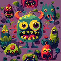 Vector illustration cute and fantastic monster wall art