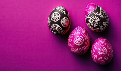 Colorful Festive Painted Easter eggs on magenta background
