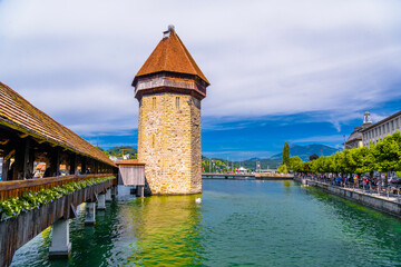Fototapeta na wymiar Chapel bridge in the center of Lucerne, Luzern, Switzerland
