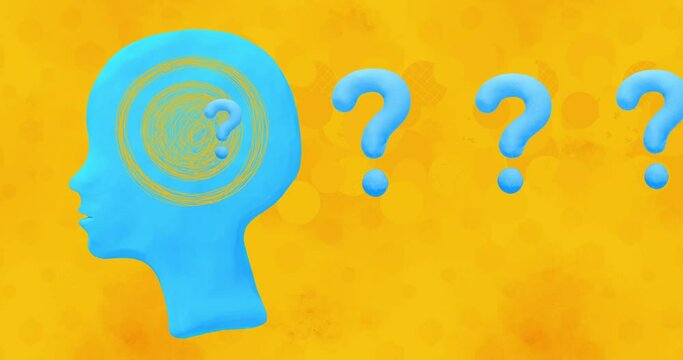 Modern loop photo collage animation. Thinking head. Tasks, questions concept 