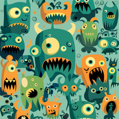Vector illustration cute and fantastic monster wall art
