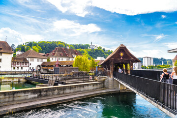 Chapel bridge in the center of Lucerne, Luzern, Switzerland