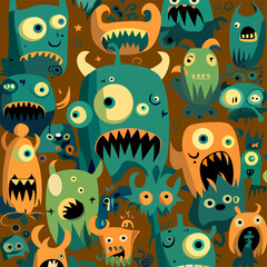 Vector illustration cute and fantastic monster wall art