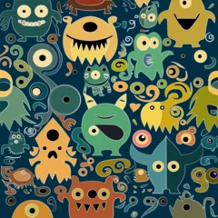 Fotobehang Vector illustration cute and fantastic monster wall art © eLifeS