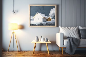 A picture of a house in a living room with a lamp and a lamp.