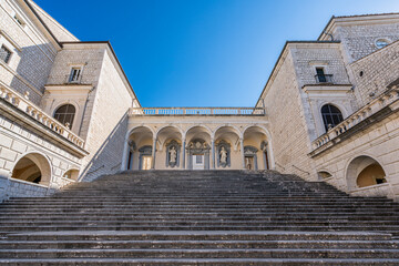 Fototapeta na wymiar The marvelous cloister of Montecassino Abbey on a sunny morning, Lazio, Italy.