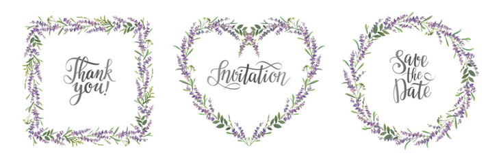 Obraz premium Lavender frames set. Lavender collection for wedding invitation, posters, save the date, greeting card.
