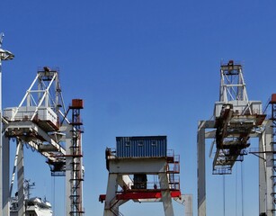 Fototapeta na wymiar Huge container crane in the harbor of Matasinhos, Porto - Portugal 