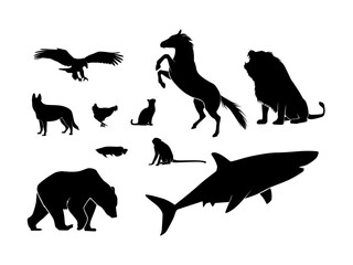 Set of Animals Silhouette Isolated on a white background - Vector Illustration