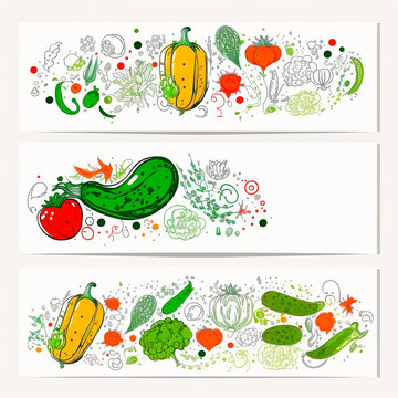 Abstract illustration of vegetables. Posters for the kitchen. Original images of vegetables. Tomatoes, cucumbers, pumpkins, eggplants, peppers. Generative AI