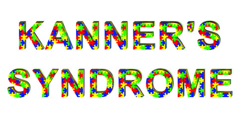 Kanner's syndrome, a text made of colorful puzzle patterns, 3D illustration