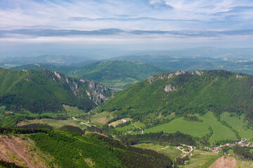 Vratna valley , Boboty, Stefanova, view from Poludnovy grun, national park Mala Fatra, Slovakia, spring day.