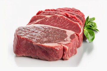 Juicy steak of meat. Fast food, delicious food. White backgeround isolated.